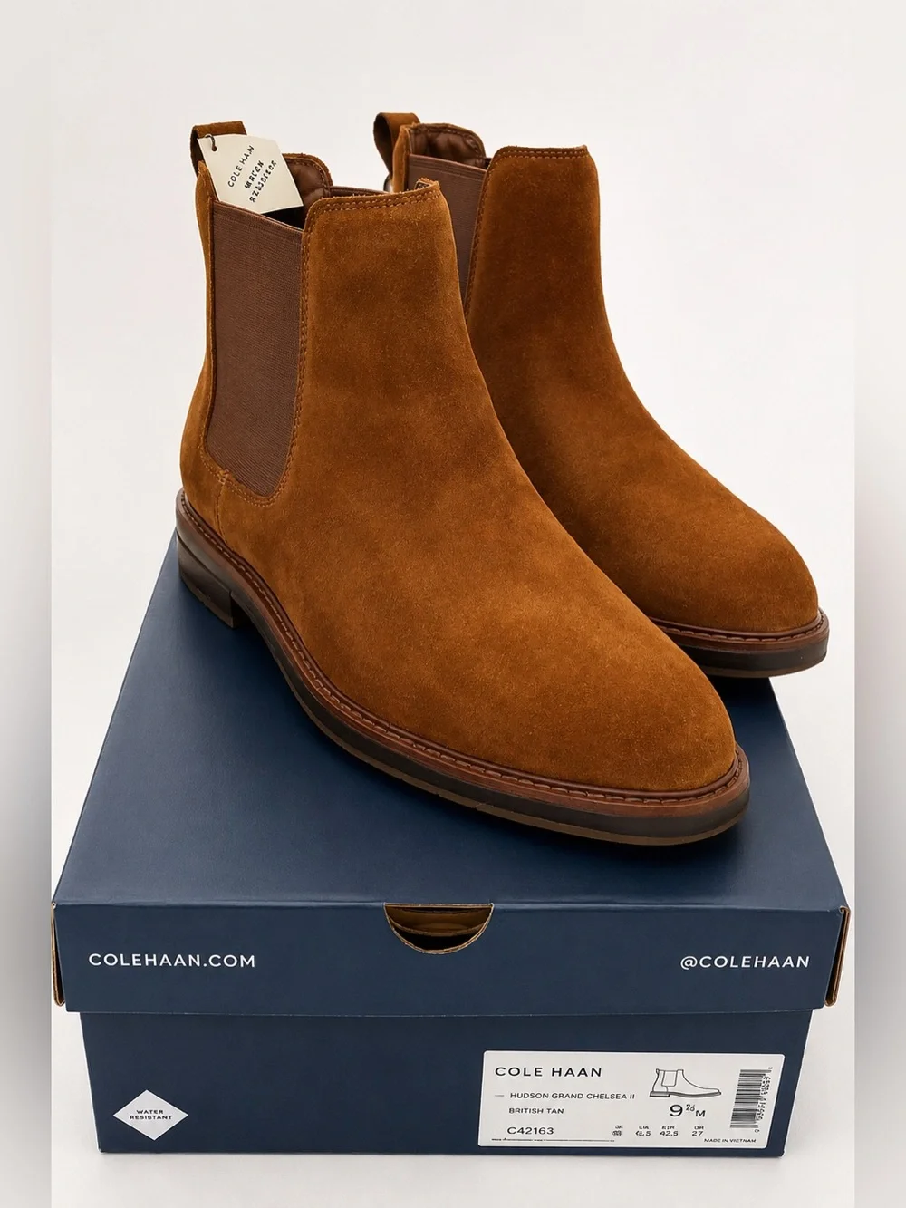 Cole Haan Judson Grand Chelsea Boots 9.5M Spiced Brown Suede Water Resistant NIB